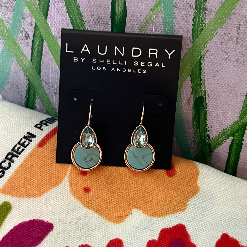 Laundry By Shelli Segal Double Drop Turquoise and Aquamarine Stone Earrings